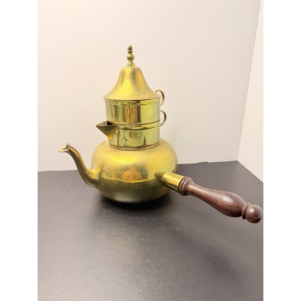 Vintage Orfemex Mexico Brass Stacking Teapot Set Creamer Sugar Cup Bell Handle